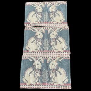 Vintage Easter Bunny Rabbit Tapestry Style Placemats Set of 3 - 16x10.5 Inches